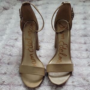 Sam Edelman Yaro Classic Tan Nude Ankle Strap 4 Inch Block Heel Sandals Size 8